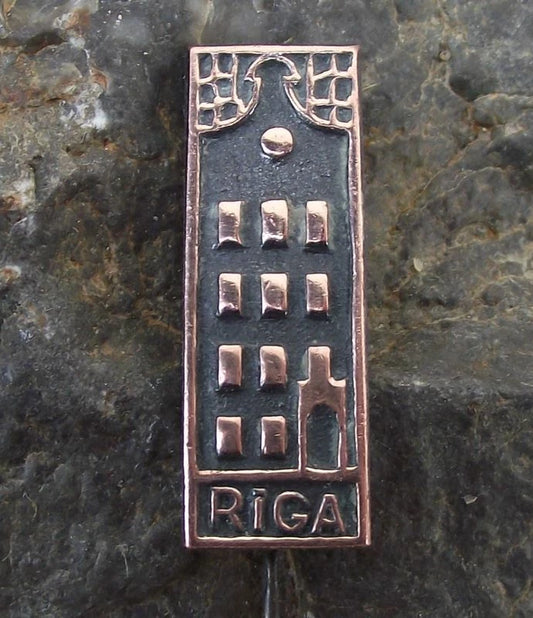 Vintage Riga Old Town Square Latvia Town House Building Architecture Pin Badge