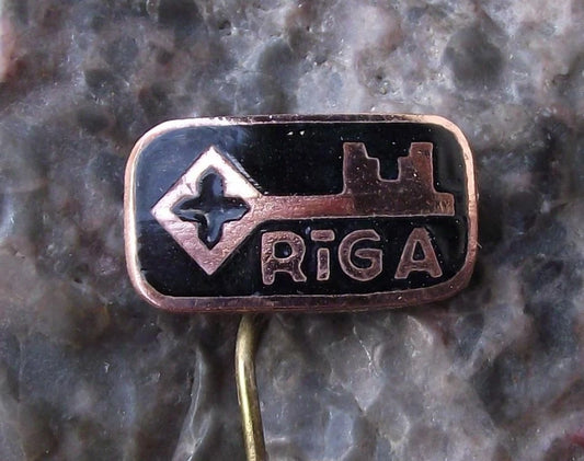 Vintage Riga Latvia Door Key Logo Motif Tourist Souvenir Pin Badge