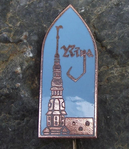 Vintage Riga Old Town Square Latvia St Peter's Lutheran Church Pin Badge