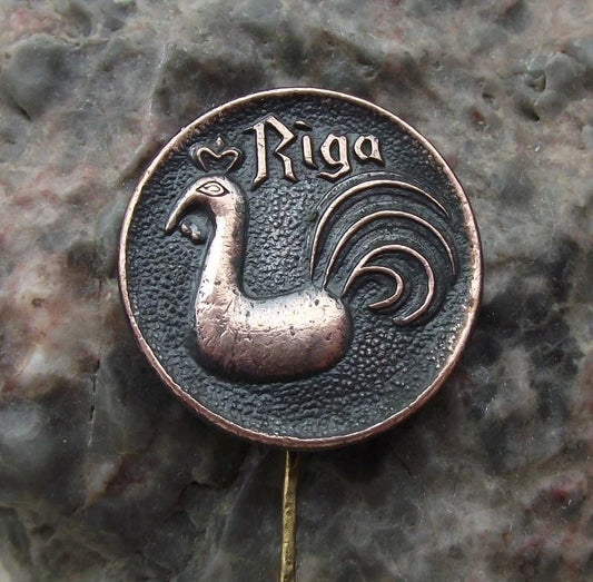 Vintage Riga Latvia Cockerel Rooster Weather Wind Vane Tourist Pin Badge