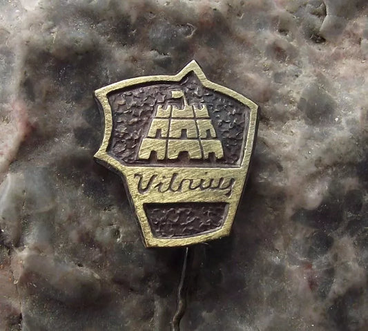 Vintage Vilnius Lithuania Capital City Country Shape Tourist Pin Badge