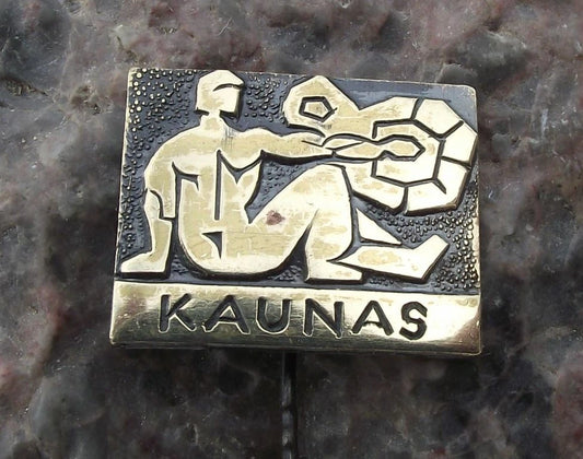 Vintage Kaunas UNESCO City Lithuania Tourist Souvenir Man Pin Badge