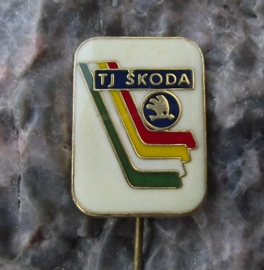 Vintage TJ Skoda Czechoslovakia Ice Hockey Team Sticks Logo Pin Badge