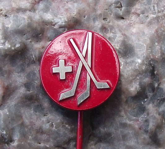 Vintage Swiss Ice Hockey Team Association Members Crossed Sticks Tie Pin Badge