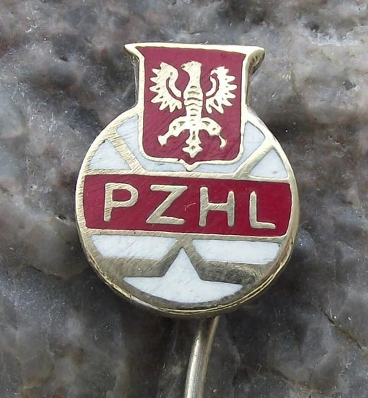 Vintage PZHL Polish Ice Hockey Federation Eagle Sticks Logo Motif Pin Badge