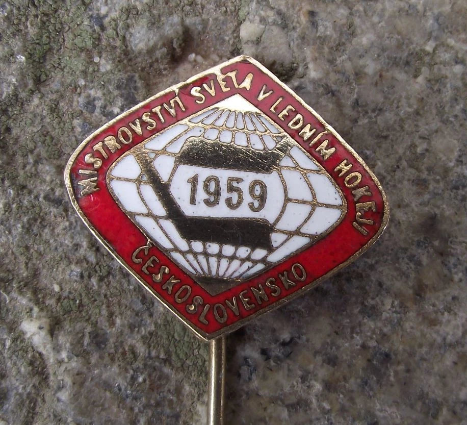 1959 Ice Hockey World Championships Czechoslovakia Face Off Sticks Pin Badge