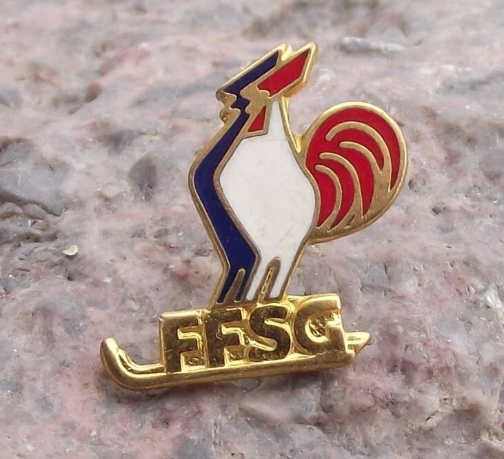 Vintage FFSG French Federation of Ice Sports Skating Cock Skates Pin Badge - Badgecrazy