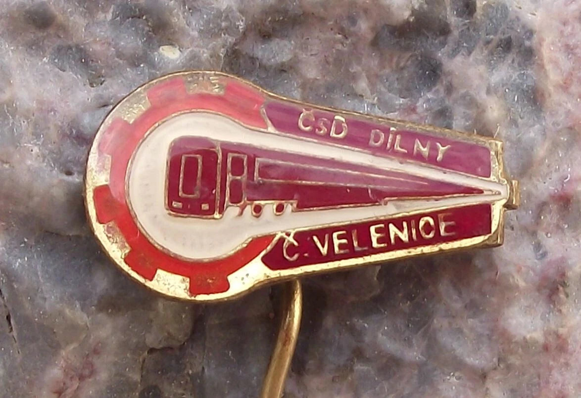 Vintage Czech Railways CSD Train Locomotive Repair Sheds Velenice Pin Badge