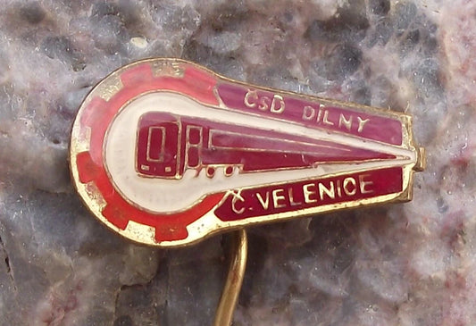 Vintage Czech Railways CSD Train Locomotive Repair Sheds Velenice Pin Badge