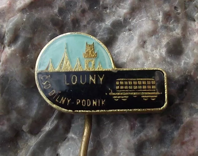Vintage Czech Railways CSD Train Locomotive Repair Sheds Louny Pin Badge
