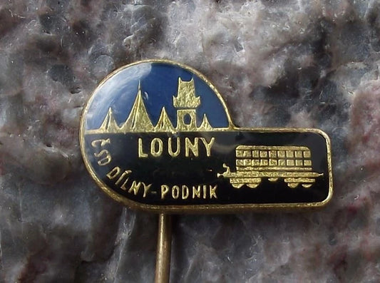 Vintage Czech Railways CSD Train Locomotive Repair Sheds Louny Pin Badge
