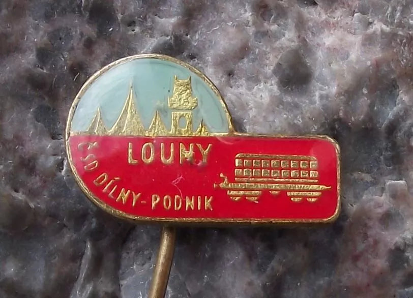 Vintage Czech Railways CSD Train Locomotive Repair Sheds Louny Pin Badge