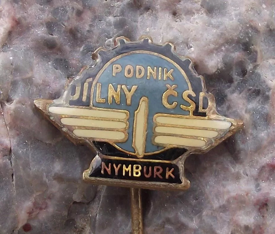 Vintage Czech Railways CSD Train Locomotive Repair Sheds Nymburk Pin Badge