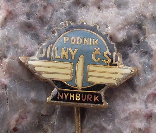 Vintage Czech Railways CSD Train Locomotive Repair Sheds Nymburk Pin Badge