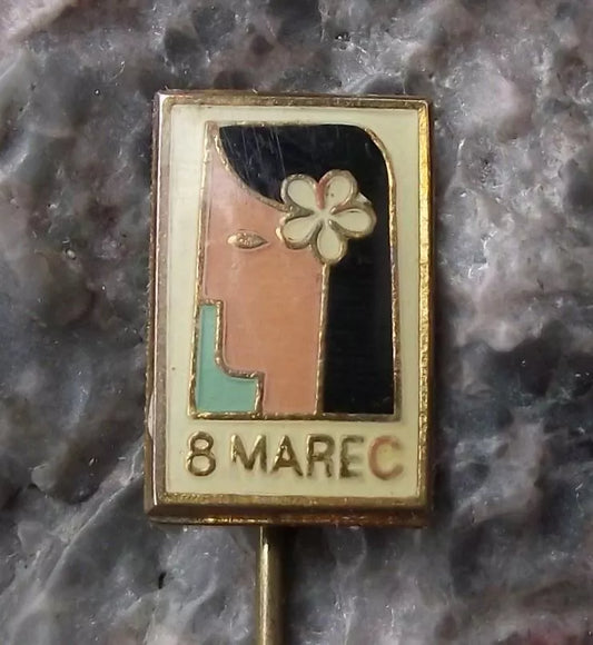 Vintage International Women's Day MDZ Slovenia White Flower 8 March Pin Badge
