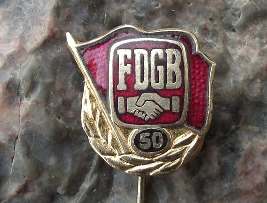Vintage FDGB FREE German Trade Union Logo 50th Anniversary Pin Badge