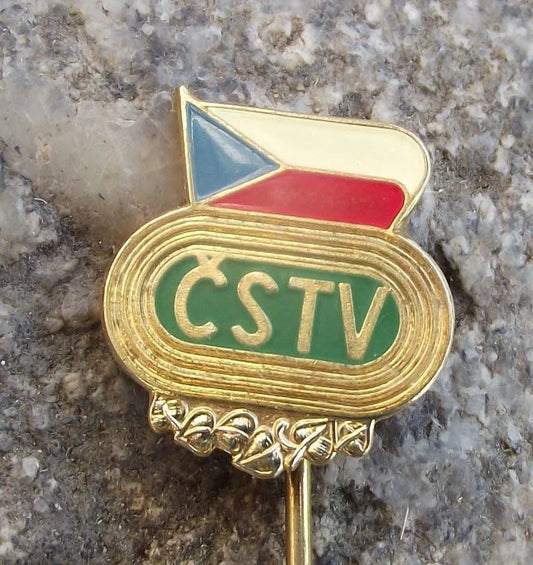 Vintage Czechoslovakia Czech State Sports Association CSTV Track Logo Pin Badge