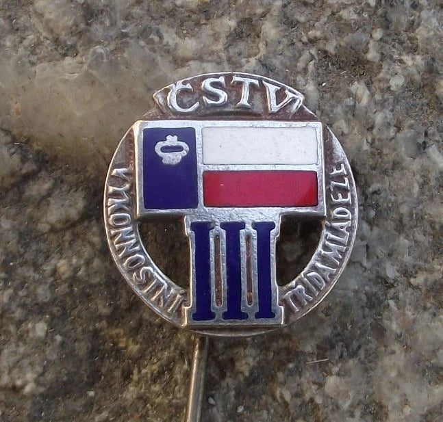 Vintage Czech State Sports Association CSTV 3rd Class Young Athlete Pin Badge