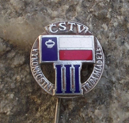 Vintage Czech State Sports Association CSTV 3rd Class Young Athlete Pin Badge
