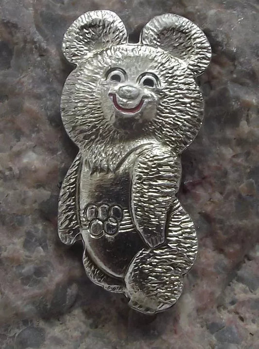 1980 Moscow Olympic Games Crazy Looking Bear Mascot Misha Pin Badge