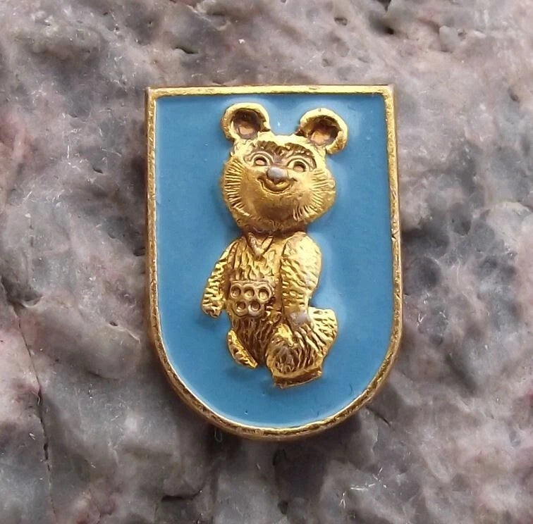 1980 Moscow Olympic Games Bear Mascot Misha Shield Pin Badge