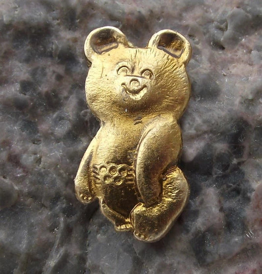 1980 Moscow Olympic Games Bear Mascot Misha Small Gold Pin Badge