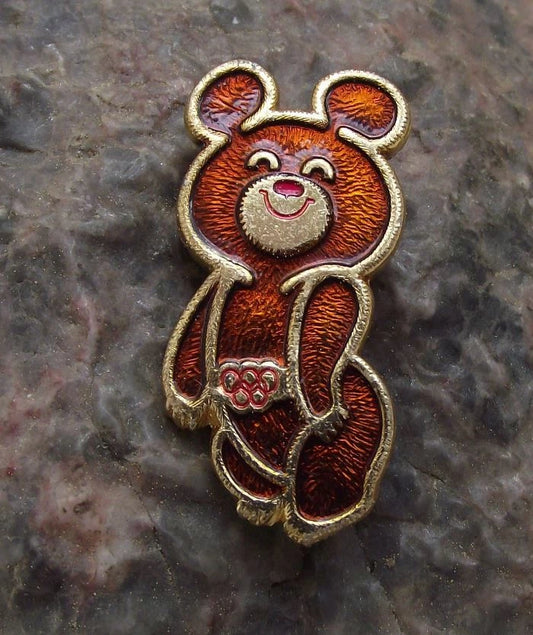 1980 Moscow Olympic Games Small Teddy Bear Mascot Misha Pin Badge