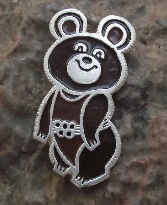 1980 Moscow Olympic Games Brown Teddy Bear Russian Mascot Pin Badge