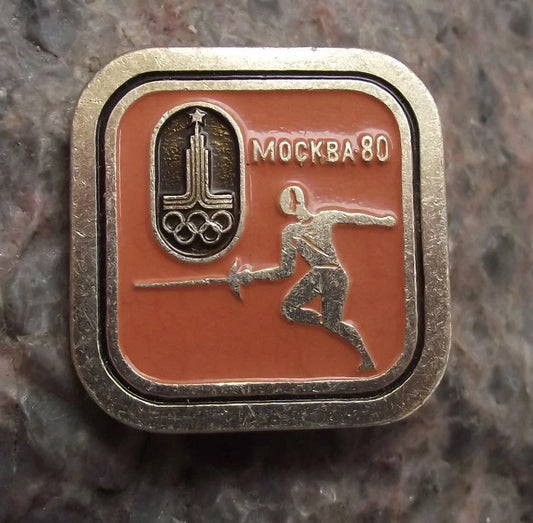 1980 Moscow Summer Olympic Games Fencing Epee Foil Square Pin Badge