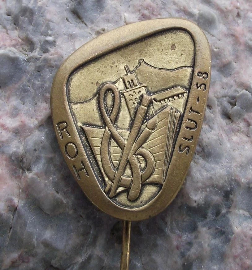 1958 Vintage Czechoslovakia SLUT ROH Exhibition Trade Union Fair Pin Badge
