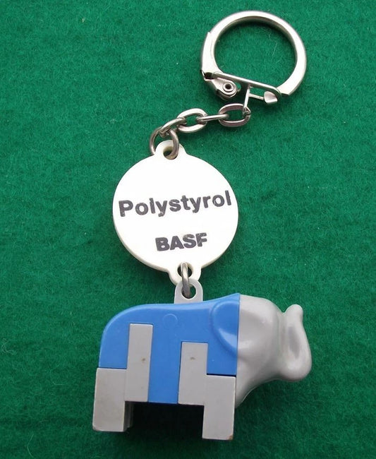 Vintage BASF German Chemical Company Polystyrol Elephant Keyring Key Ring