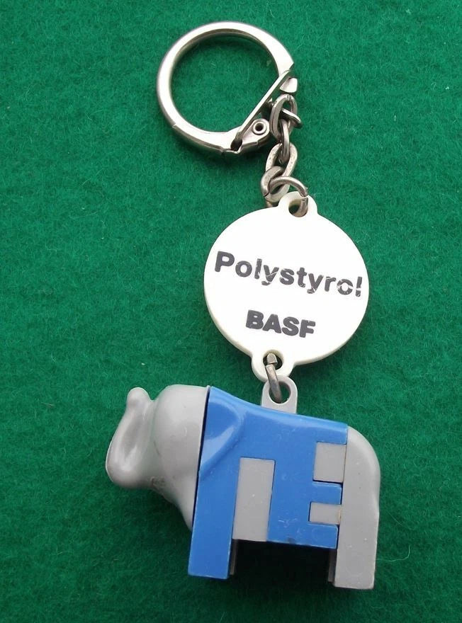 Vintage BASF German Chemical Company Polystyrol Elephant Keyring Key Ring