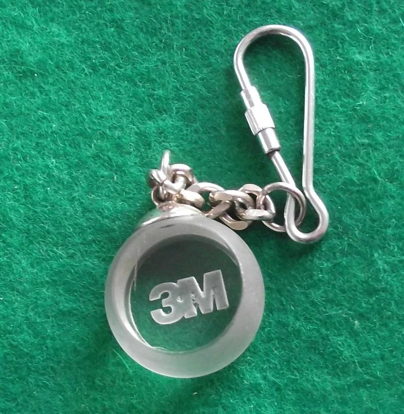 Vintage 3M Adhesives Chemical Engineering Company Glass Etched Key Ring Chain