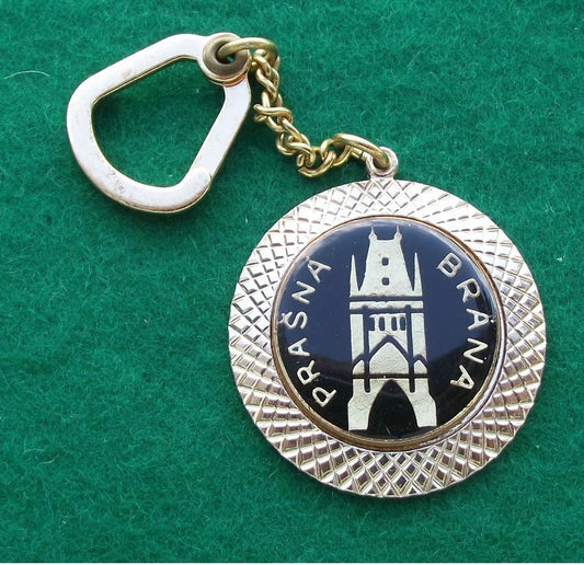 Vintage Prague Powder Tower Charles Bridge Czech Prasna Brana Key Chain Keyring