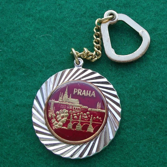 Vintage Prague Castle River Charles Bridge Czech Praha Visitor Key Chain Keyring