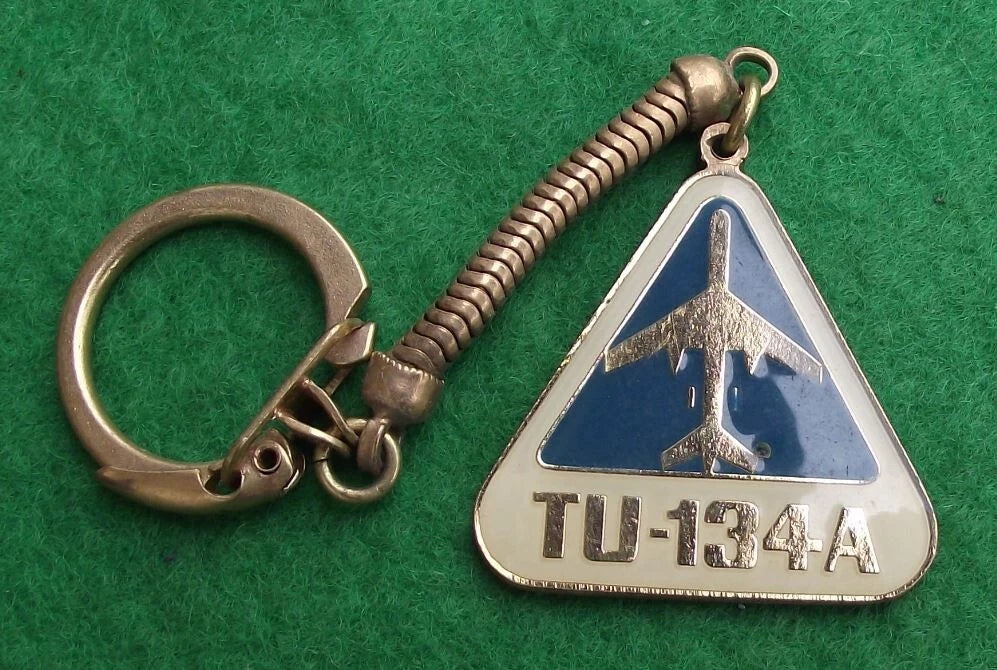 Vintage CSA Czechoslovakia Czech Airlines Tupolev Tu-134 Aircraft Chain Key Ring