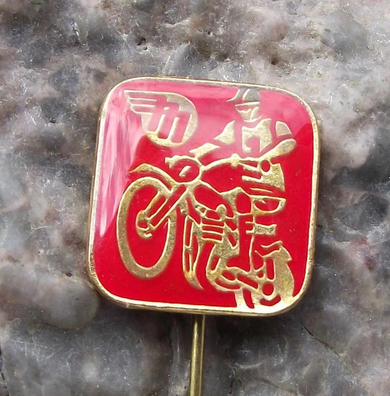 Vintage Leaping Motocross MX Motorbike Rider Mototechna Czech Race Pin Badge
