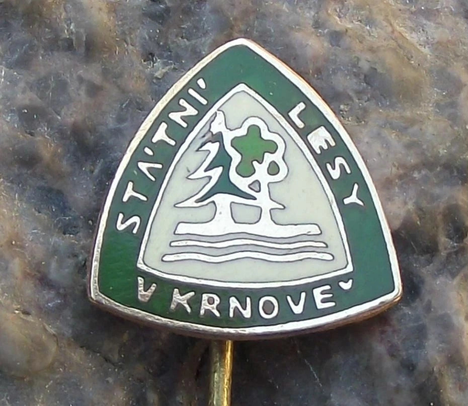 Vintage Czechoslovakia State Forestry Krnove Pine Trees Logo Forest Pin Badge