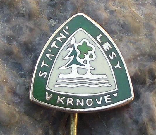 Vintage Czechoslovakia State Forestry Krnove Pine Trees Logo Forest Pin Badge