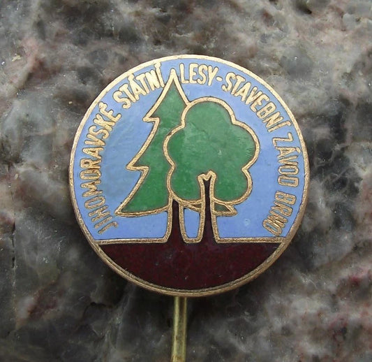 Vintage Czech State Forestry Association South Moravia Brno Trees Forest Pin Badge