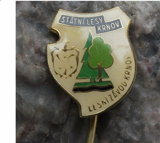 Vintage Czech State Forestry Krnov Wood River Trees Forest Pin Badge
