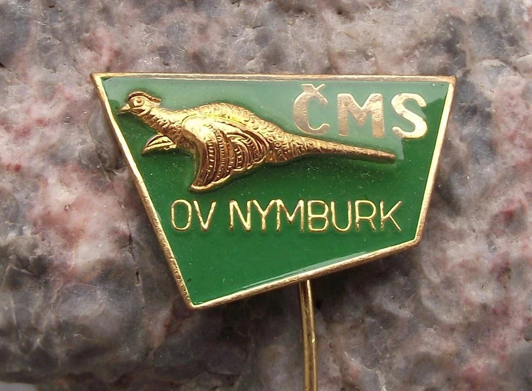 Vintage CMS Czech Hunting Association Nymburk Pheasant Hunter Pin Badge