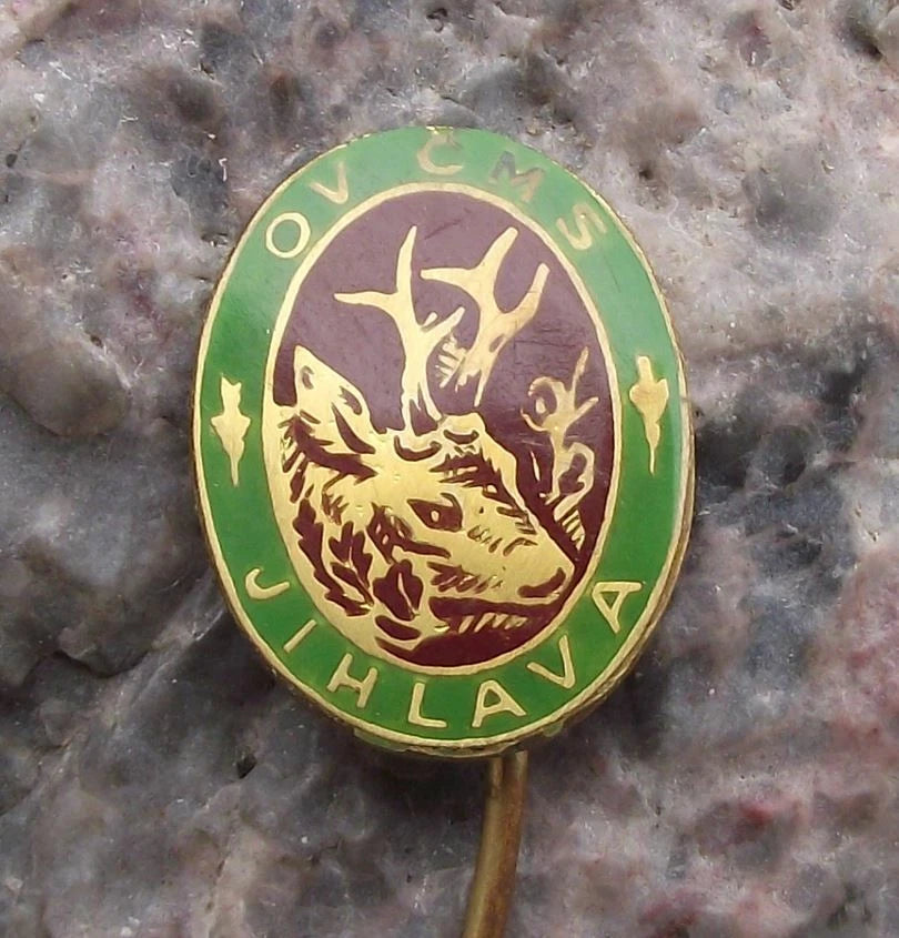 Vintage Jihlava CMS Czech Hunting Association Deer Stag Head Hunters Pin Badge