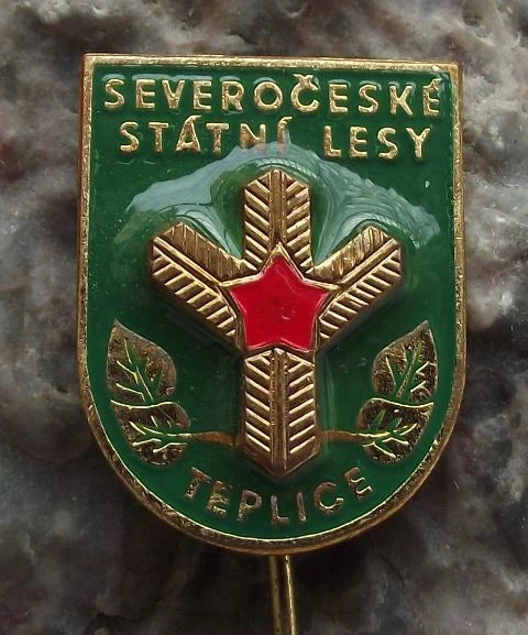 Czech State Forestry Commission Teplice Pine Tree Branch Hunt Hunting Pin Badge