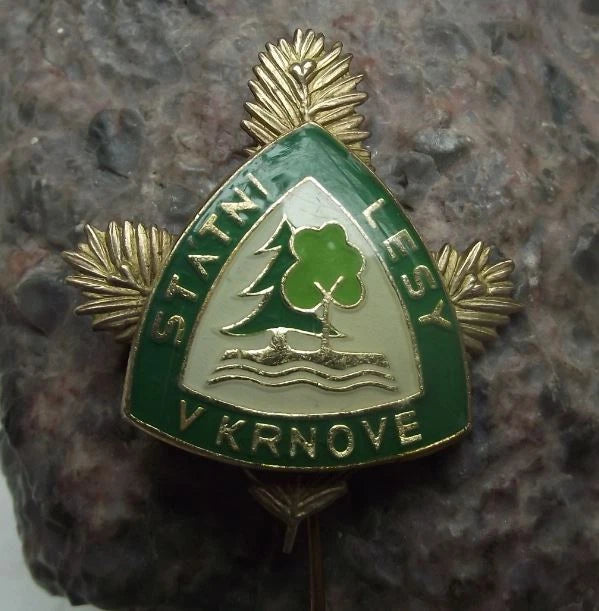 Large Krnov Czech Hunting State Forestry Pine Tree Twig 3D Pin Badge