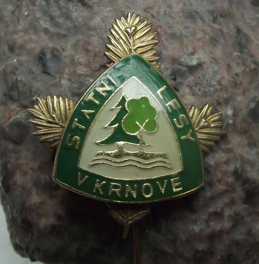 Large Krnov Czech Hunting State Forestry Pine Tree Twig 3D Pin Badge