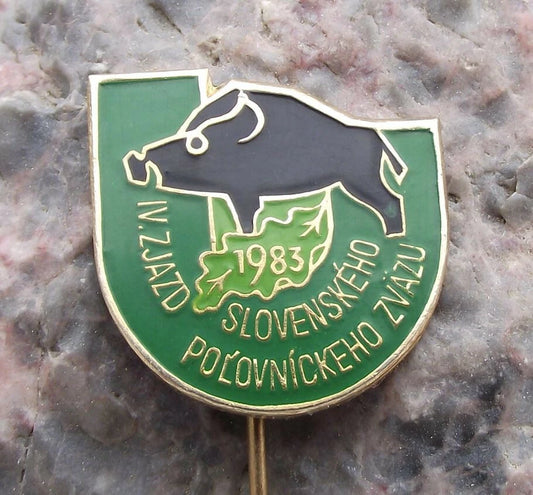 1983 Slovakia Hunting Association 4th National Convention Black Wild Boar Pin Badge