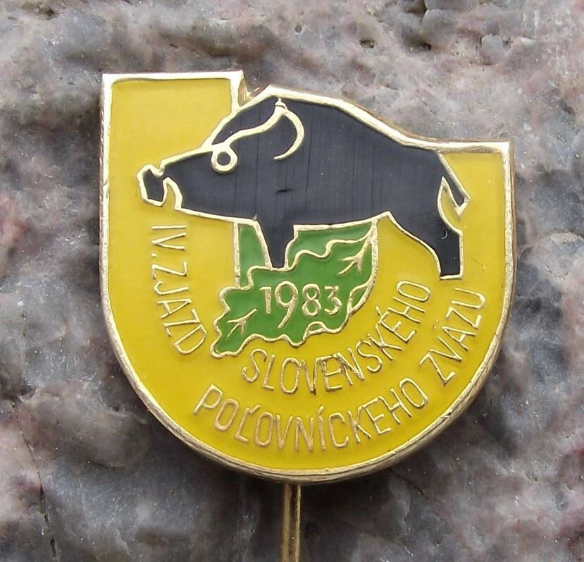 1983 Slovakia Hunting Association 4th National Convention Black Wild Boar Pin Badge