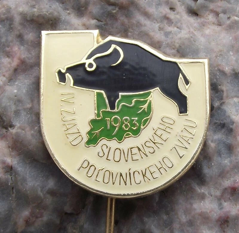 1983 Slovakia Hunting Association 4th National Convention Black Wild Boar Pin Badge