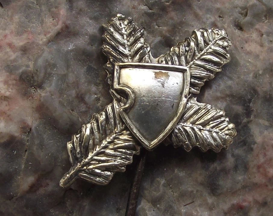 Antique Czech Czechoslovakia Hunters Pine Twig Emblem & Shield Hunting Pin Badge